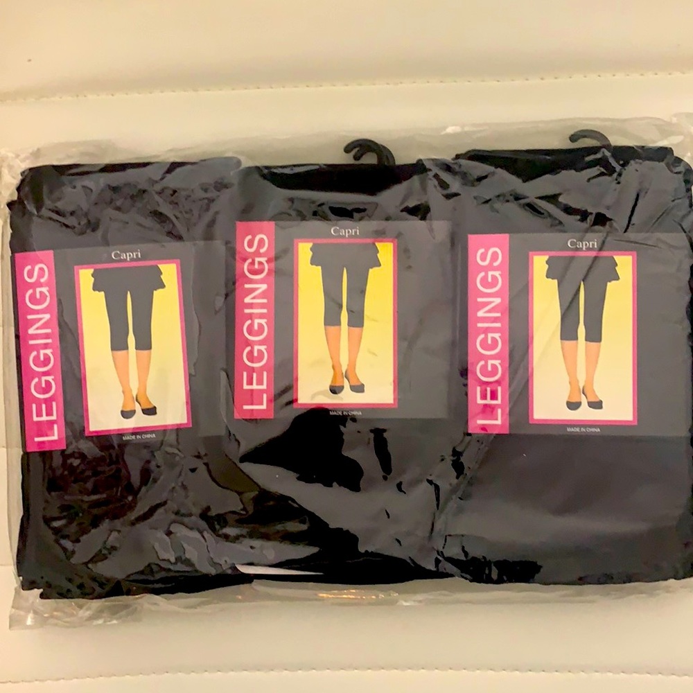 6 Pk Isadora Paccini Black Capri Leggings S-XL NWT